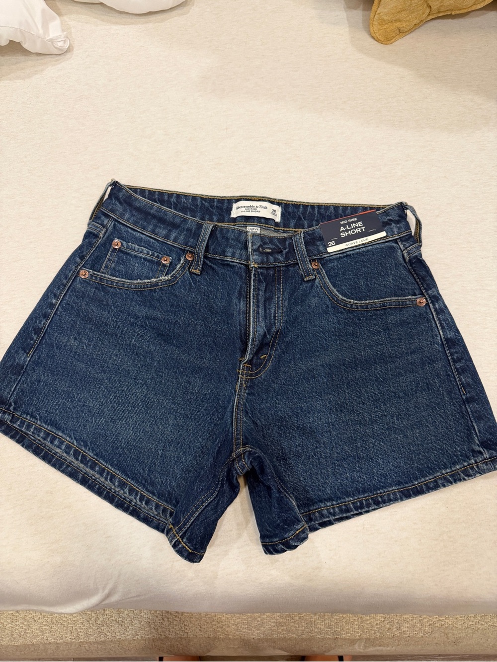 Abercrombie & Fitch Dark Navy Mid-Waist Denim Shorts curve